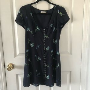 UO Mindy Navy Floral Button Front Dress